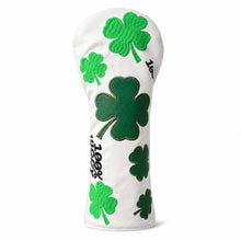 100% Lucky 4-Leaf Clover Golf Headcover - White Green Embroidered PU Leather Cover for Driver, Fairway Wood or Hybrid UT, Single Golf Accessory Equipment Supplement
