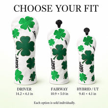 100% Lucky 4-Leaf Clover Golf Headcover - White Green Embroidered PU Leather Cover for Driver, Fairway Wood or Hybrid UT, Single Golf Accessory Equipment Supplement