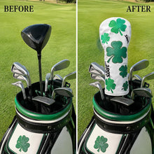 100% Lucky 4-Leaf Clover Golf Headcover - White Green Embroidered PU Leather Cover for Driver, Fairway Wood or Hybrid UT, Single Golf Accessory Equipment Supplement