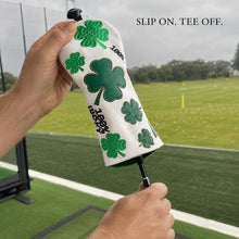 100% Lucky 4-Leaf Clover Golf Headcover - White Green Embroidered PU Leather Cover for Driver, Fairway Wood or Hybrid UT, Single Golf Accessory Equipment Supplement