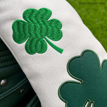 100% Lucky 4-Leaf Clover Golf Headcover - White Green Embroidered PU Leather Cover for Driver, Fairway Wood or Hybrid UT, Single Golf Accessory Equipment Supplement