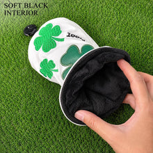 100% Lucky 4-Leaf Clover Golf Headcover - White Green Embroidered PU Leather Cover for Driver, Fairway Wood or Hybrid UT, Single Golf Accessory Equipment Supplement