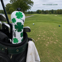 100% Lucky 4-Leaf Clover Golf Headcover - White Green Embroidered PU Leather Cover for Driver, Fairway Wood or Hybrid UT, Single Golf Accessory Equipment Supplement