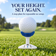 Lucky Birdie 4 Pack Adjustable Height Golf Tees with Alignment Guide, 35-55mm Reusable Plastic Limit Tees with Wide Ball Cup, Consistent Tee Height Set for Driving Range Practice