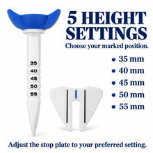 Lucky Birdie 4 Pack Adjustable Height Golf Tees with Alignment Guide, 35-55mm Reusable Plastic Limit Tees with Wide Ball Cup, Consistent Tee Height Set for Driving Range Practice
