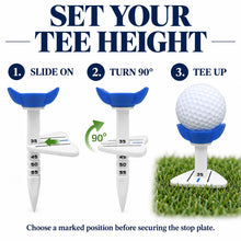 Lucky Birdie 4 Pack Adjustable Height Golf Tees with Alignment Guide, 35-55mm Reusable Plastic Limit Tees with Wide Ball Cup, Consistent Tee Height Set for Driving Range Practice
