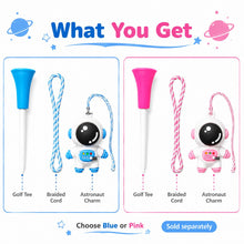 Astronaut Golf Tee with Braided Retrieval Cord, 83mm / 3.27in Wide Cup Practice Tee with Cartoon Charm, Blue or Pink Single Selected Option